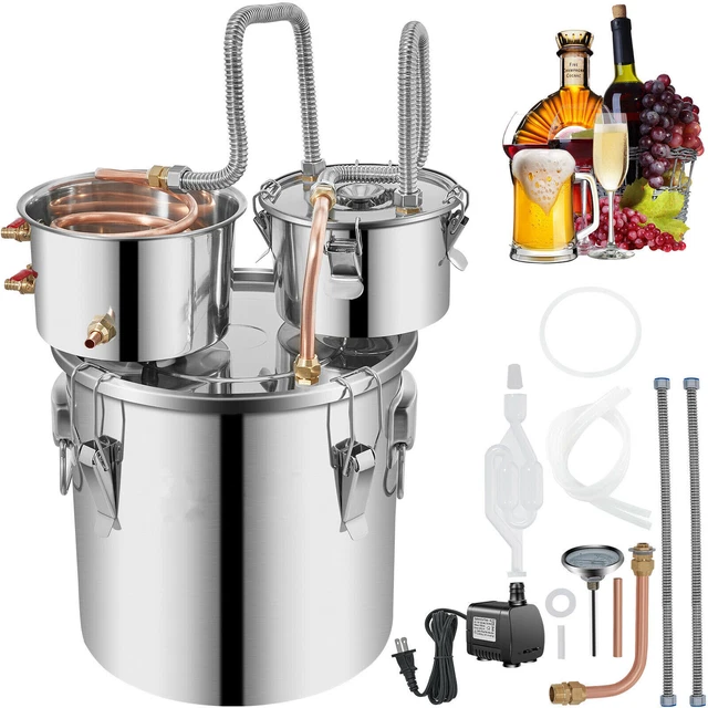 3 Pots 9.6 Gal Moonshine Still Water Wine Alcohol Distiller Boiler Copper Tube