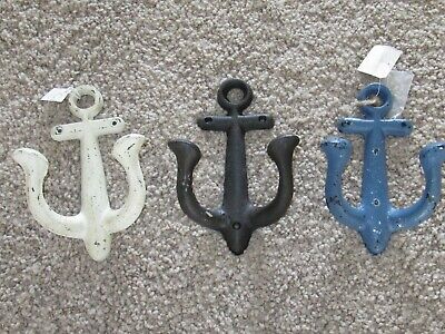 Set of 3 Large Rustic Cast Iron Nautical  Look Anchor Coat Hook 8" H x 5.5" W