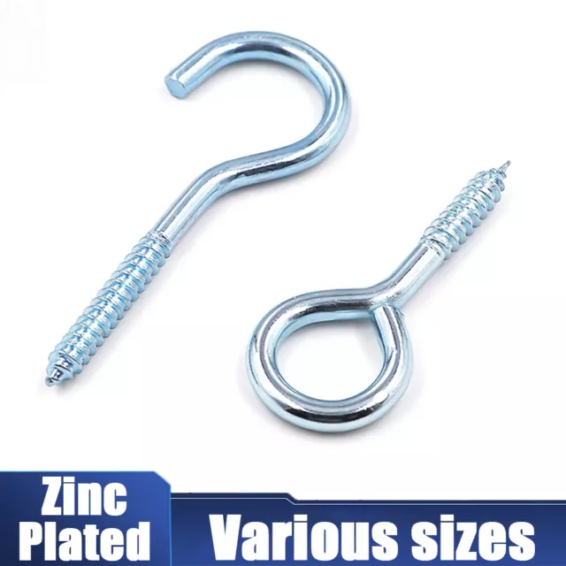Heavy Duty Zinc Plated Screw Eyes & Hooks Marine Boat Garden Shed Metal/Wood