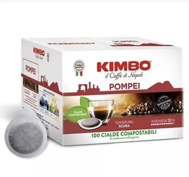 100 Cialde Carta Compostabili Caffe Kimbo Miscela Pompei Forte e Decisa