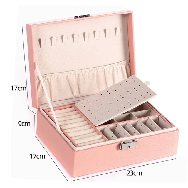 Boîte à bijoux multifonctionnelle cercueil en cuir PU Double couche grande V3B6