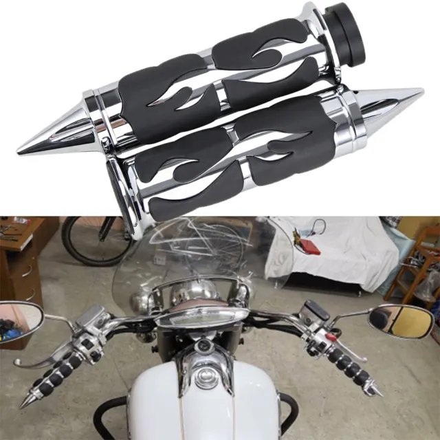 Pair 1" Hand Grips Motorcycle Handlebar Spike Fit for Harley Softail Kawasaki US