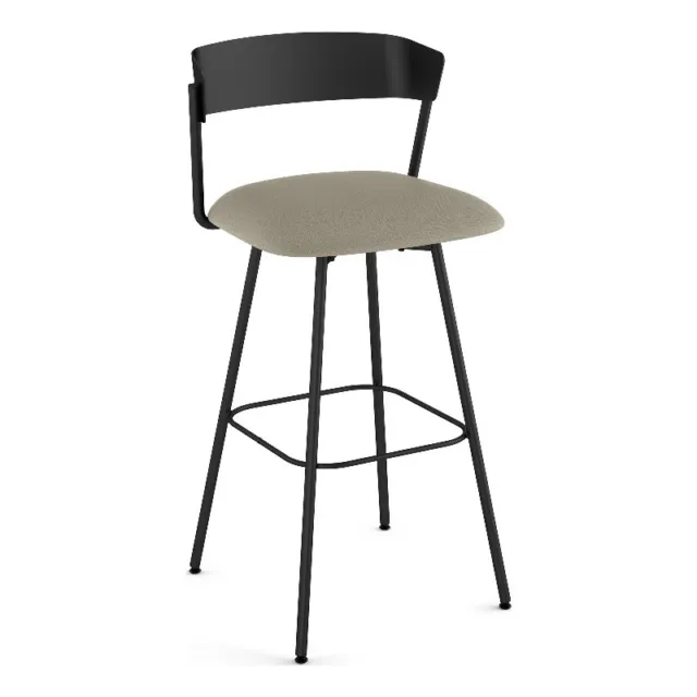 Amisco Ludwig 26 In. Swivel Counter Stool - Greige Faux Leather / Black Metal