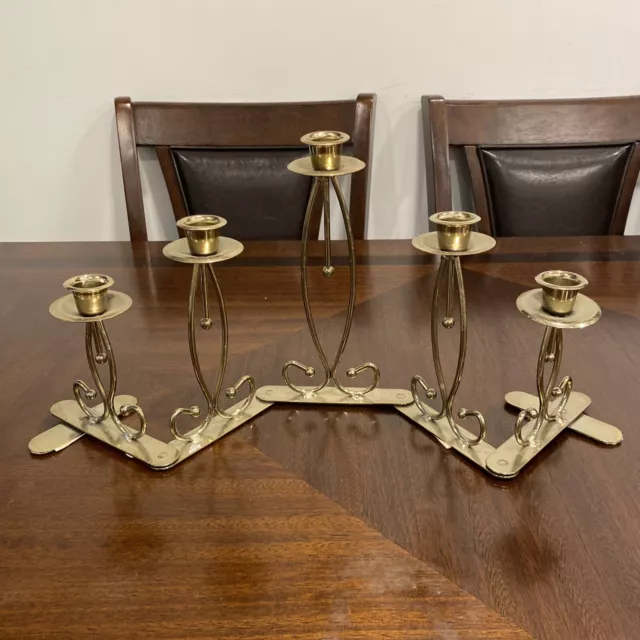 Mid Century Modern Folding Brass 5 Candle Holder / Candelabra Expandable MCM