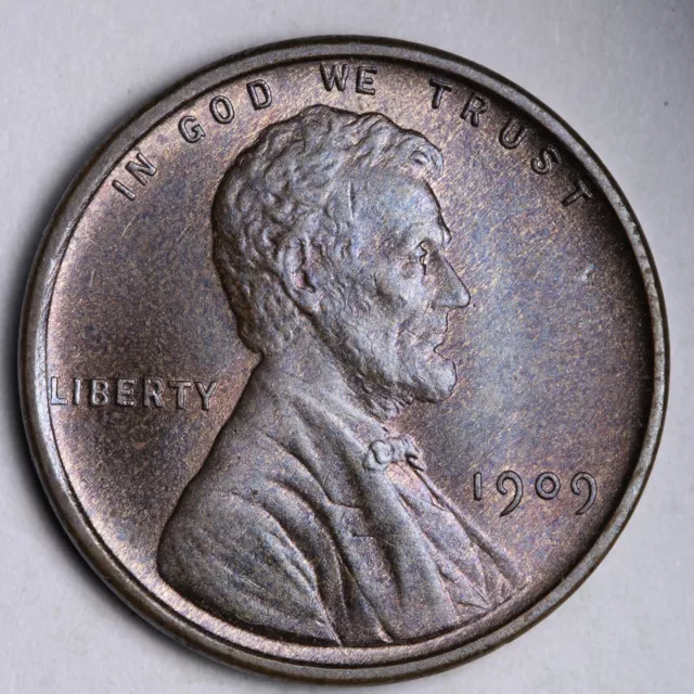 1909 VDB Lincoln Wheat Cent Penny CHOICE BU *UNCIRCULATED* MS TONED E154 DVNM