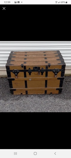Antique large Steamer Trunk Wood Chest