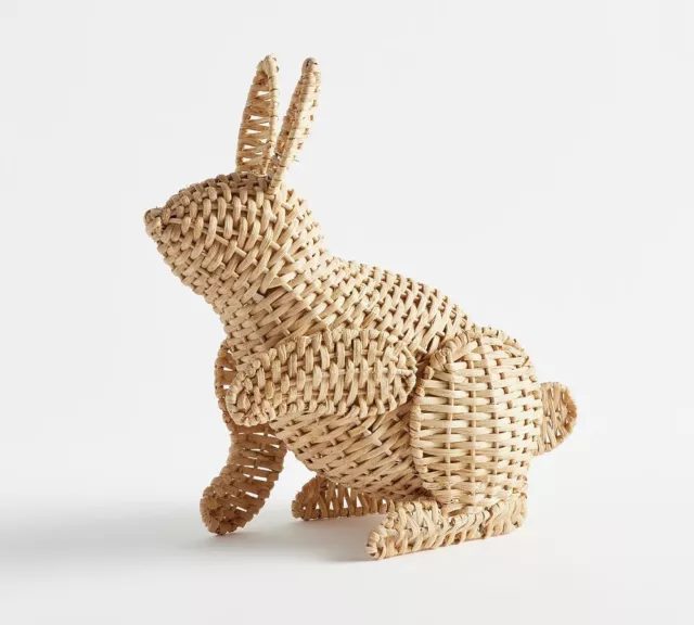 Pottery Barn Easter Spring Decor - Rattan Bunny Rabbit Hunched Sitting NEW