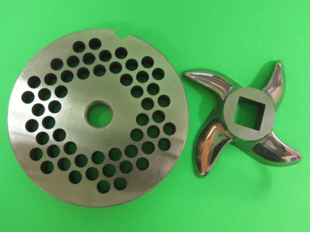 #22 x 1/4" Meat Grinder Plate & Knife STAINLESS fits Hobart Tor-Rey LEM & More