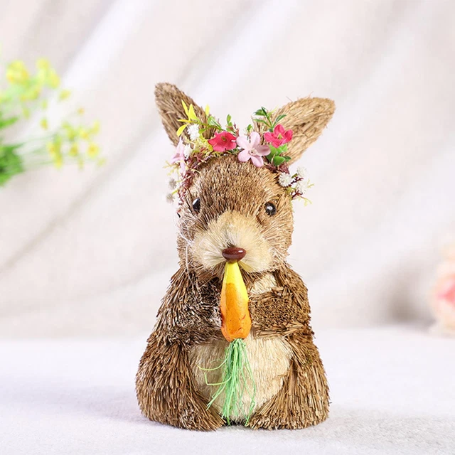Décorations de lapin de pâques en paille Statues de lapin artisanat Figurines