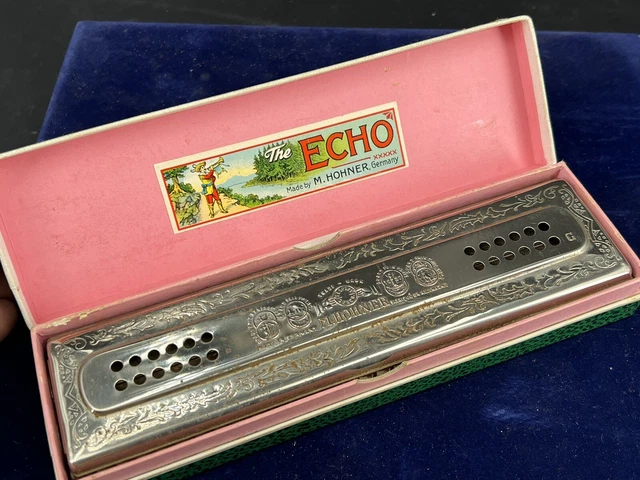 Vintage Harmonica M HOHNER  57/120 echo harp m key c/g 2faces boite d'origine