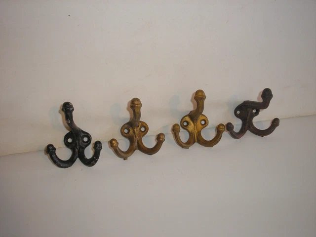Antique Cast Iron Triple Hook Wall Coat/Hat Hooks (set of 4) 3