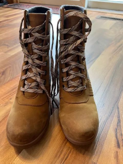 SOREL Joan of Arctic Wedge II Lexie leather boots sz 8.5 Tobacco brown EUC