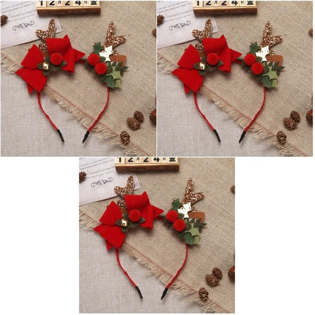 3x Bowknot Kopfstück Kinder Haar Hoop Urlaub Stirnbänder Rentier Ohr Stirnband