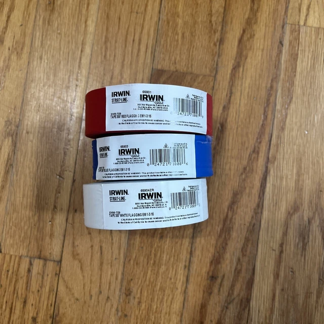 IRWIN STRAIT-LINE Flagging Tape 1-3/16 Inch 300 Feet White Red & Blue 65904ZR