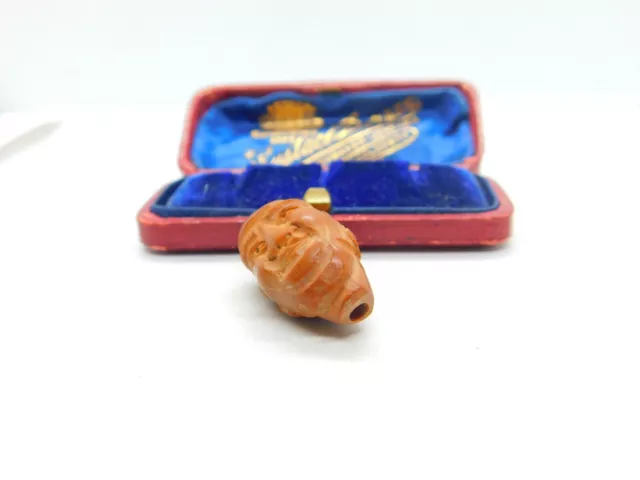 Chinese Export Victorian Carved Almond Nut Face Bead Pendant Antique c1900 3