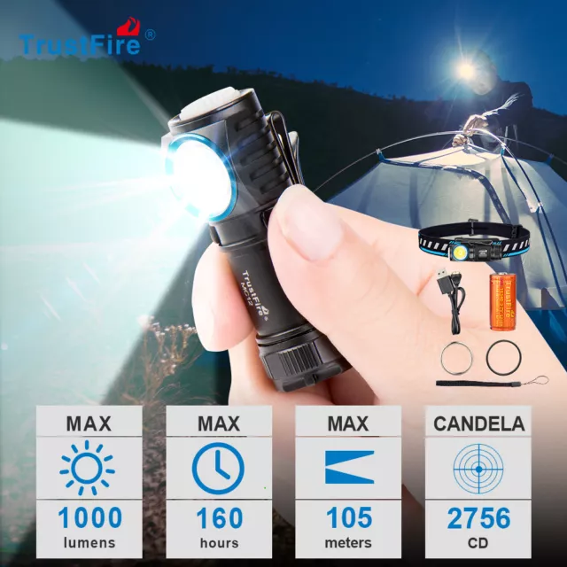 Trustfire Correr 1000LM Linterna frontal LED Luz de trabajo Recargable Antorcha