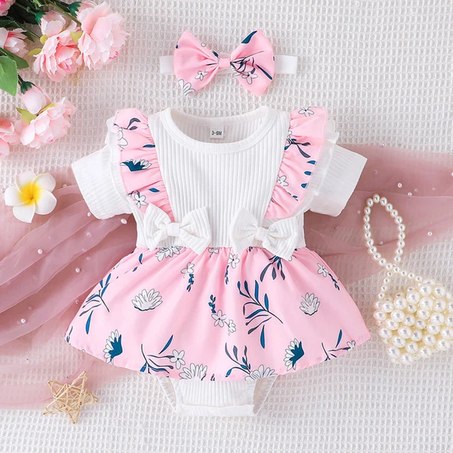 Infant Girls Short Sleeve Floral Prints Ribbed Leotard for Toddlers Ballet