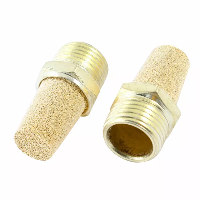 1/2PT Male Thread Brass Pneumatic Air Exhaust Silencer Muffler Gold Tone 2Pcs