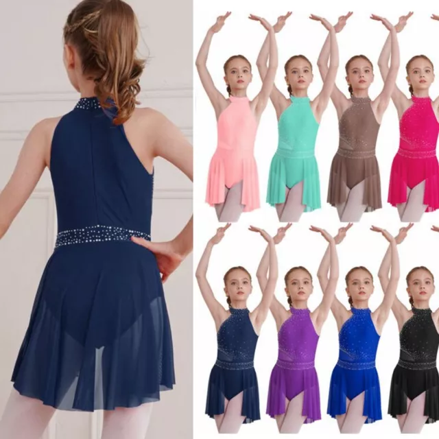 US Kids Girls Gymnastics Leotard High-Low Tutu Skirt Ballet Lyrical Dance Dress