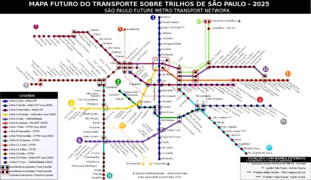 Sao São Paulo Brazil Metro System Subway Diagram Transit Map Train Railroad