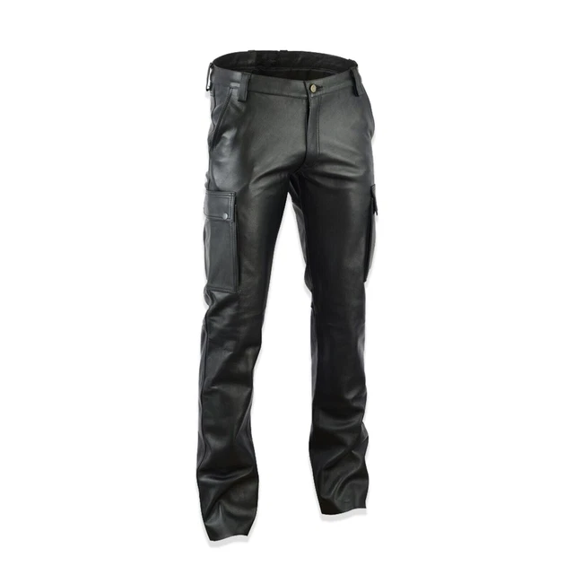 Pantaloni in pelle da uomo Abbigliamento casual laterale a vita Pantaloni...