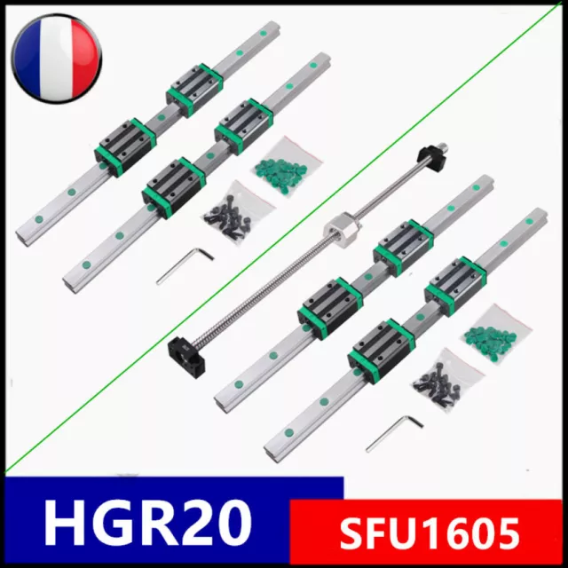 HGR20 Rail Guidage Linéaire 4 Blocs Coulissants Kit+SFU1605 Vis à Billes Set