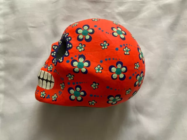 Mexican Day of the Dead Hand Painted Ornament Papier Mache Skull - Life size