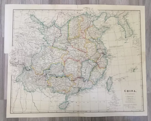 1843 Large Original Antique Map Of China Taiwan Korea By Arrowsmith