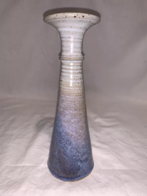 Studio Pottery Handmade Candle Holder Bud Vase Gray Blue 8" tall.