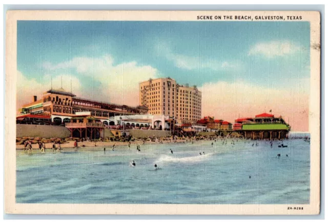 c1940's Scene on the Beach Galveston Texas TX Unposted Vintage Postcard