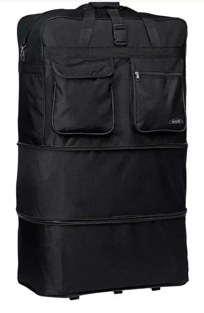 36"Black Expandable Rolling Duffel Bag Wheeled Spinner Suitcase Luggage