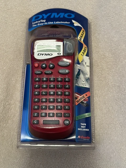 Dymo LetraTag Red Handheld Label Maker - 1/2" Tape 2 Line 4 Font Sizes 7 Styles