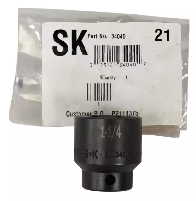 NEW SK Hand Tools 34040 - 1/2" Dr. 1-1/4" 6pt Standard Fractional Impact Socket