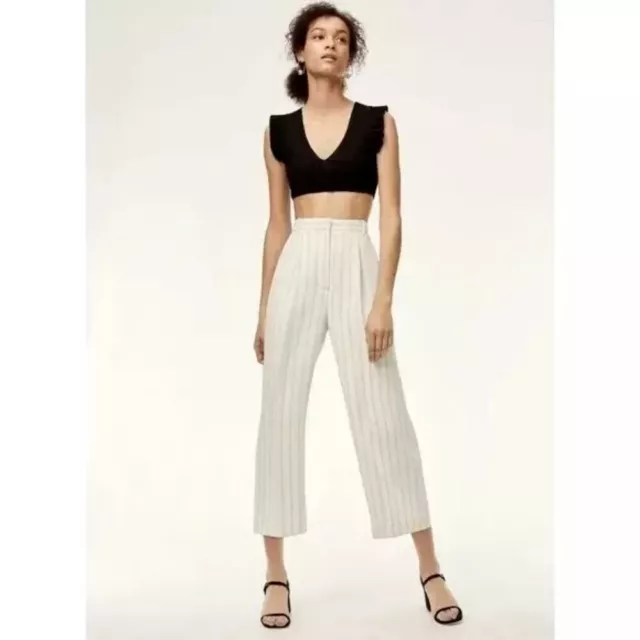 Aritzia Wilfred Talin Black White Striped Crepe Wide Leg Cropped Pants Size 4