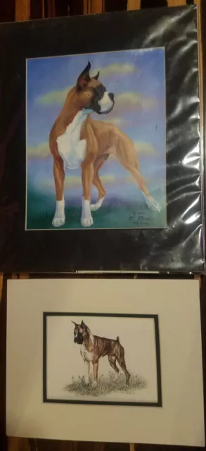 BOXER Dog Art  - 2 matted Prints - 8x10 + 11X14 - Cropped Fawn & Brindle Boxers