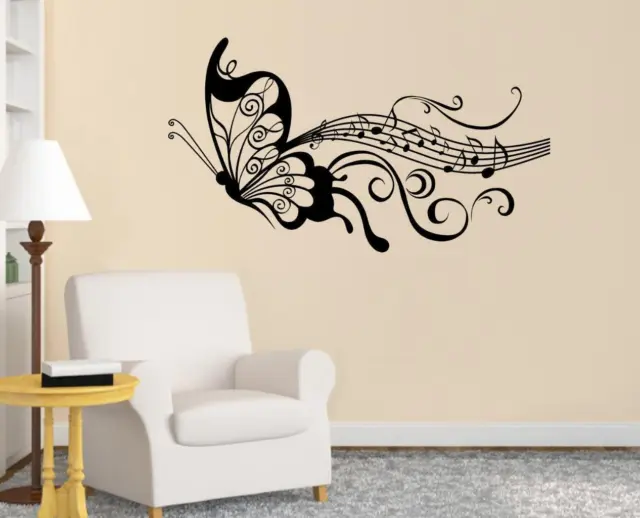 Musical Notes Butterfly WALL STICKER Decal Art Mural Stencil Silhouette ST148