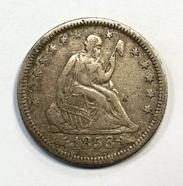 1853 O Arrows & Rays Seated Liberty Silver Quarter Very Fine VF Condition