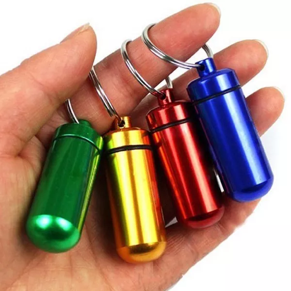 Portable Small Aluminum Waterproof Pill Bottle Cache Drug Container Keych. Hu