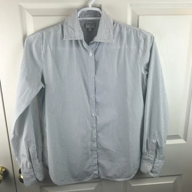 Women's Armani Collezioni Long Sleeve Striped Button Front Shirt Blue White SZ 6