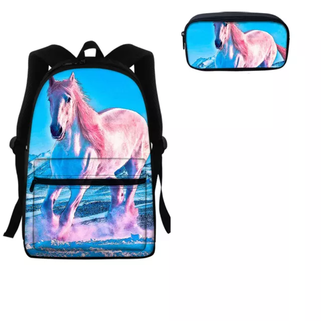 2pcs Horse Boys Kids School Backpack Backpack Pencil Bag Desk Laptop Organizer 2