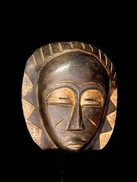 African mask antiques tribal Face vintage Wood Carved Hanging mask with -5347