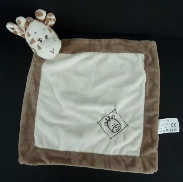 K12. Doudou Plat Zdt Action Girafe Marron Beige Blanc Carre Tete Grelot Et Neuf*