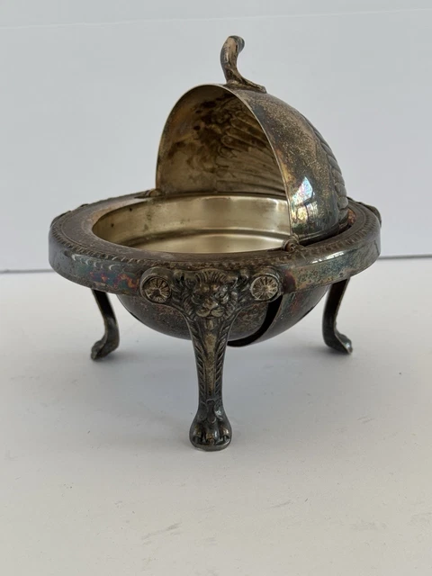 【FB Rogers】 ライオンのバターディッシュ / キャビアサーバー VTG P. Rogers Silver Co 273 Roll Top Caviar/Butter Dish