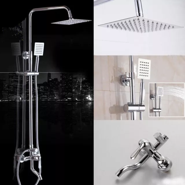 Wall Mount Chrome Shower Faucet Set 8" Rainfall Hand Shower Tub Filler Mixer Tap