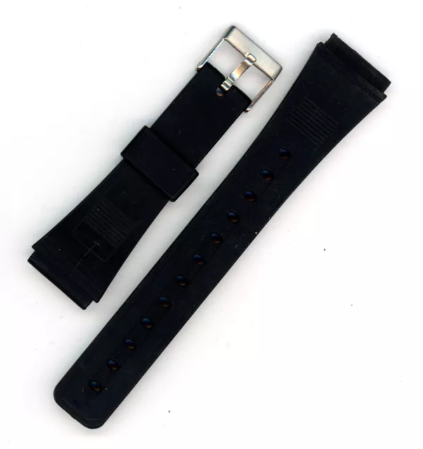 Black rubber 20mm wrist watch strap band vintage NOS silver tone buckle #6