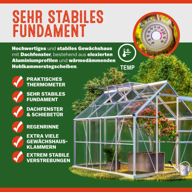 GARDEBRUK® Walk-In Aluminium Polycarbonate Home Greenhouse  3.6m² 4.75m² 7.22m² 2