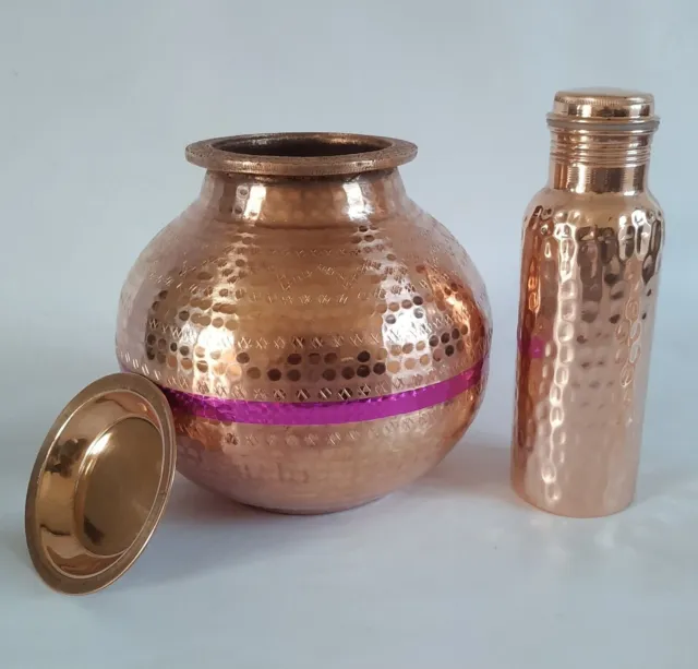 Dispensador de agua de cobre puro hecho a mano, artesanal indio, con...