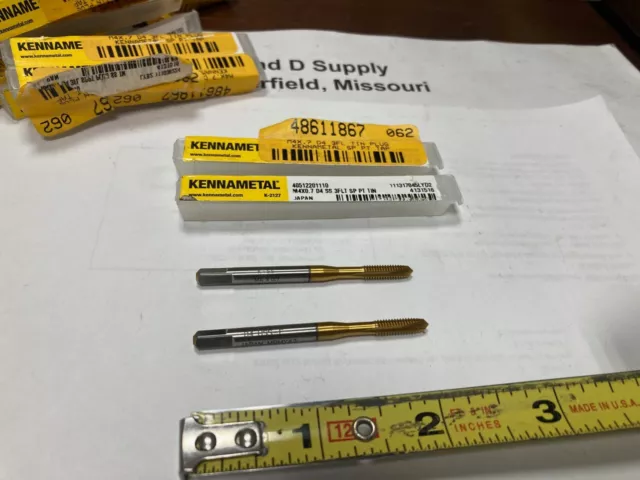 *Lot of 2*, Kennametal 4131516, M4x0.7, Spiral Point Plug Taps, HSSE, TiN, 3-FL