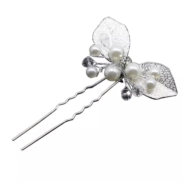 Bridal Wedding U Shape Leaf Rhinestone Faux Pearl Hair Stick Hairpins Gifts 40