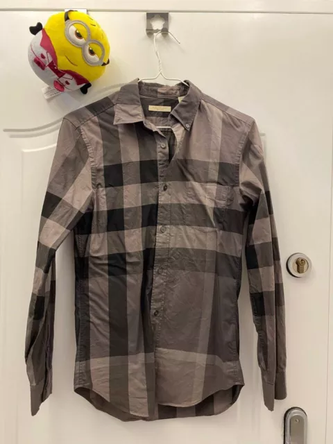 Burberry Brit Men's FRED Charcoal Nova Check Cotton Long Sleeve Shirt XS